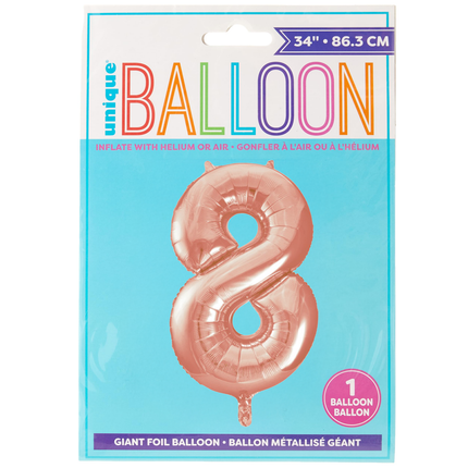 Rose Gold 8 Number Foil Balloon 34"