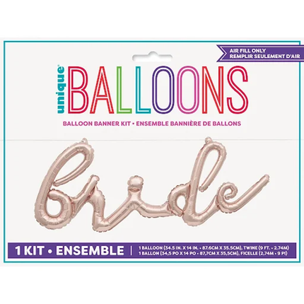 Rose Gold "Bride" Foil 14" Balloon Banner, 3 ft
