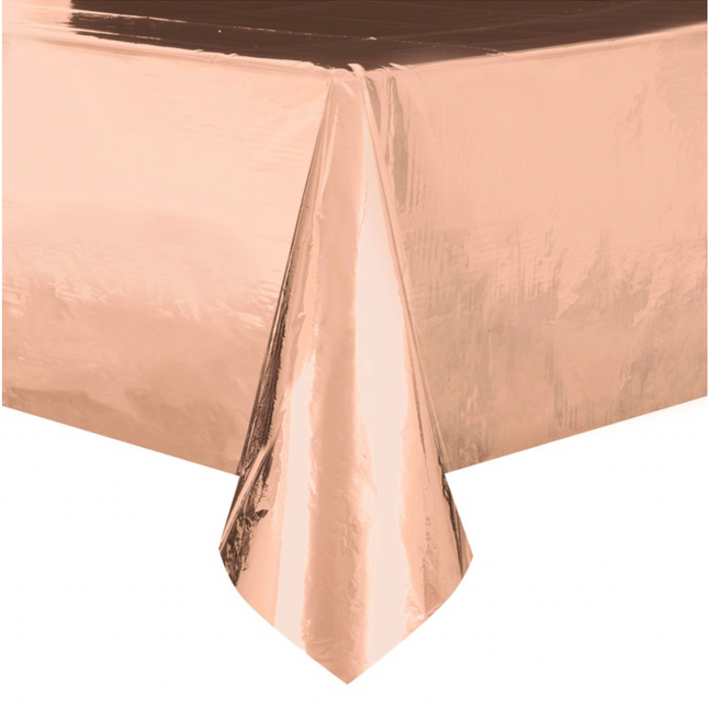 Rose Gold Foil Rectangular Plastic Table Cover, 54" x 108"