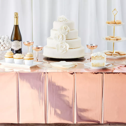 Rose Gold Foil Rectangular Plastic Table Cover, 54" x 108"