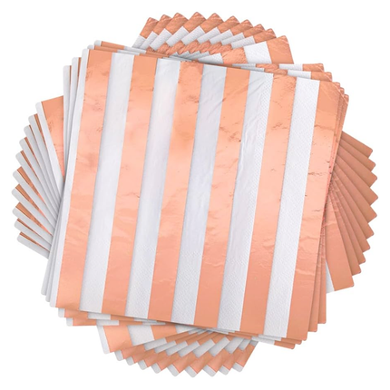 Rose Gold Metallic Stripes Luncheon Napkins, 16ct