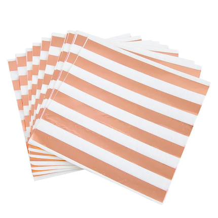 Rose Gold Metallic set component: Rose Gold Metallic Stripes Luncheon Napkins, 16ct