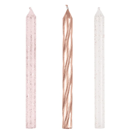 Rose Gold Glitter Spiral Birthday Candles, 24ct