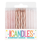 Rose Gold Glitter Spiral Birthday Candles, 24ct