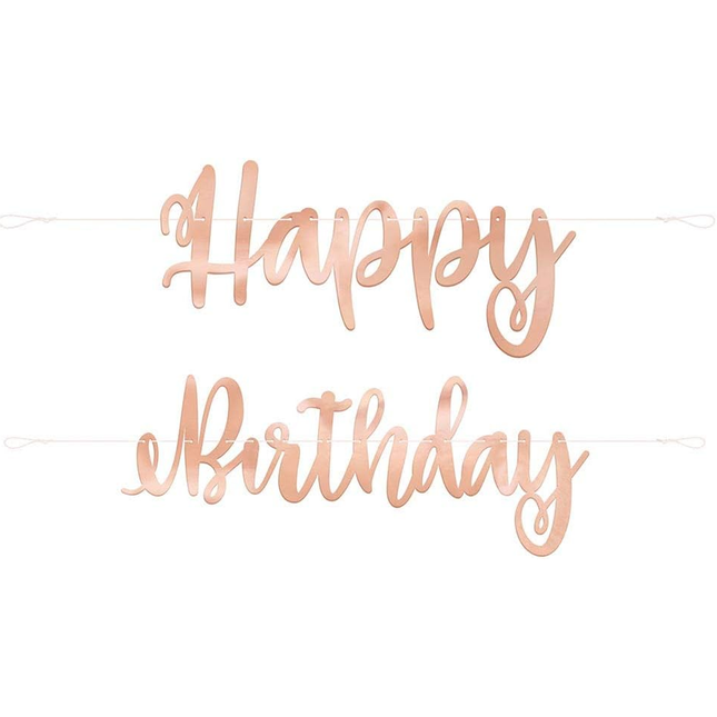 Rose Gold Script "Happy Birthday" Banner, 7 ft