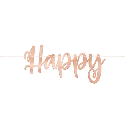 Rose Gold Script "Happy Birthday" Banner, 7 ft