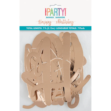 Rose Gold Script "Happy Birthday" Banner, 7 ft