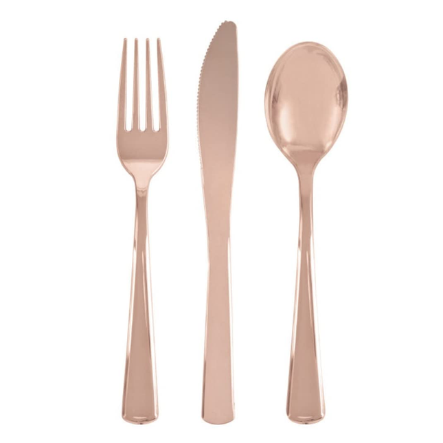 Rose Gold Solid Assorted Plastic Cutlery, 18ct