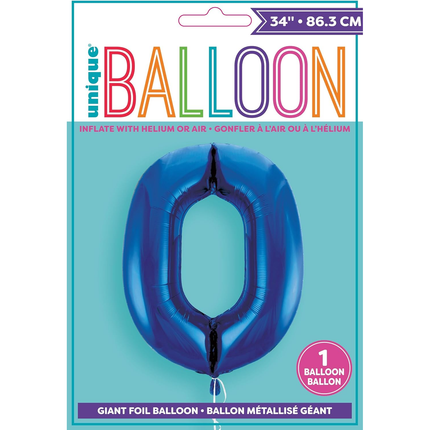 Royal Blue 0 Number Foil Balloon 34"