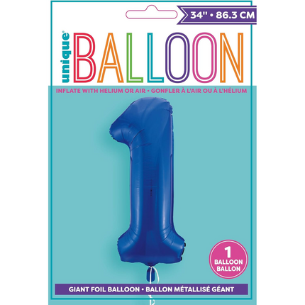 Royal Blue 1 Number Foil Balloon 34"
