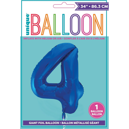 Royal Blue 4 Number Foil Balloon 34"