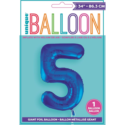 Royal Blue 5 Number Foil Balloon 34"