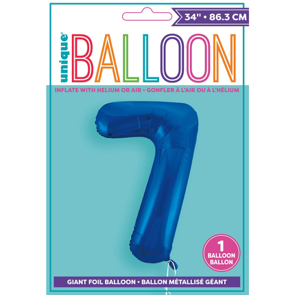 Royal Blue 7 Number Foil Balloon 34"