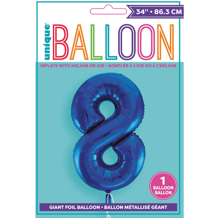 Royal Blue 8 Number Foil Balloon 34"