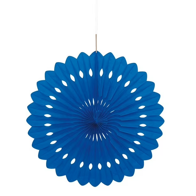 Royal Blue Solid Tissue Paper Fan 16"
