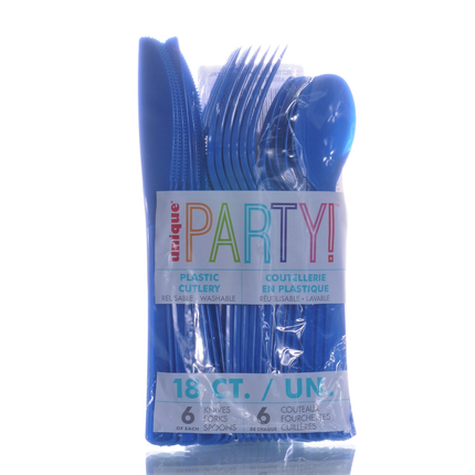 Royal Blue Solid Assorted Plastic Cutlery, 18ct