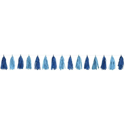 Royal and Light Blue Tissue Tassel Garland, 9 ft