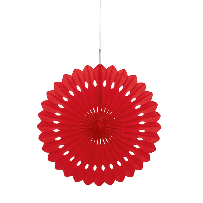 Ruby Red Solid Tissue Paper Fan 16"