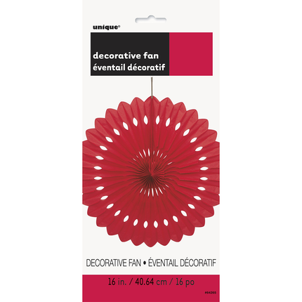 Ruby Red Solid Tissue Paper Fan 16"