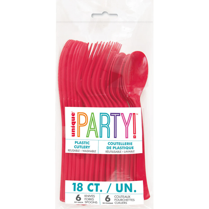 Ruby Red Solid Assorted Plastic Cutlery, 18ct