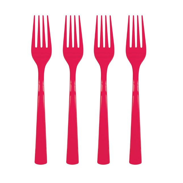 Ruby Red Solid Plastic Forks, 18ct