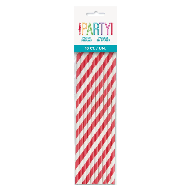 Ruby Red Striped Paper Straws, 10ct
