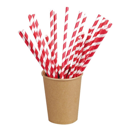 Ruby Red Striped Paper Straws, 10ct