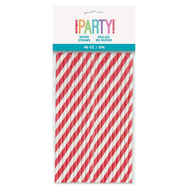 Ruby Red Striped Paper Straws, 40ct