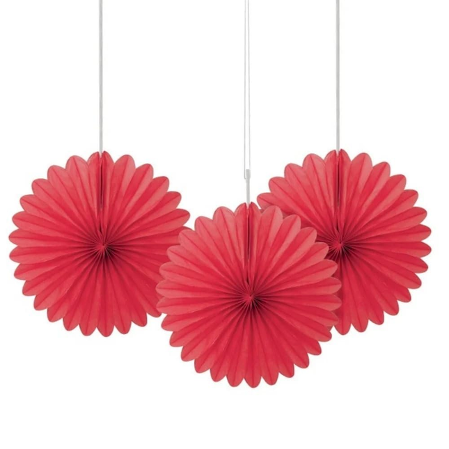 Ruby Red Tissue Paper Fans 6", 3ct