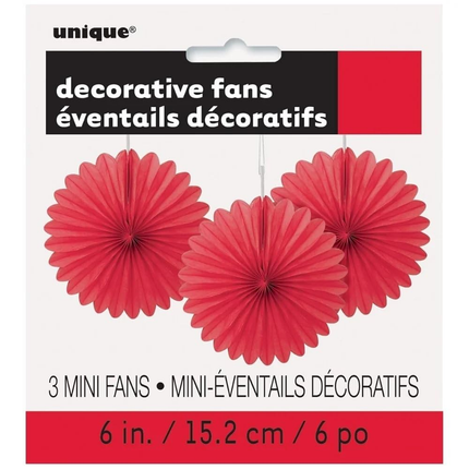 Ruby Red Tissue Paper Fans 6", 3ct