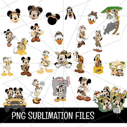 Safari Mickey Mouse Doodle Alphabet Letters PNG Bundle Instant Download