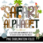 Safari Zoo Doodle Alphabet Letters PNG Bundle Instant Download