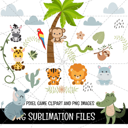 Safari Zoo Doodle Alphabet Letters PNG Bundle Instant Download