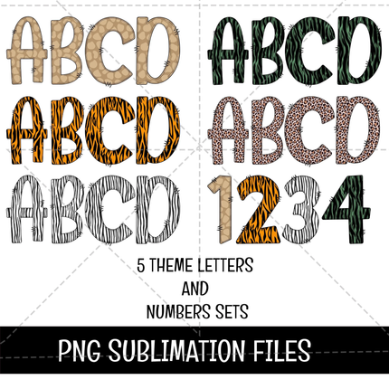 Safari Zoo Doodle Alphabet Letters PNG Bundle Instant Download