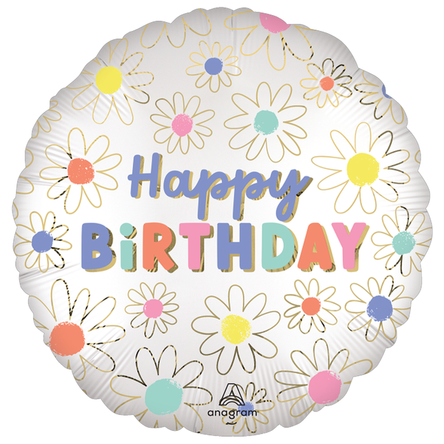 Satin Daisies Happy Birthday Foil Balloon 18"