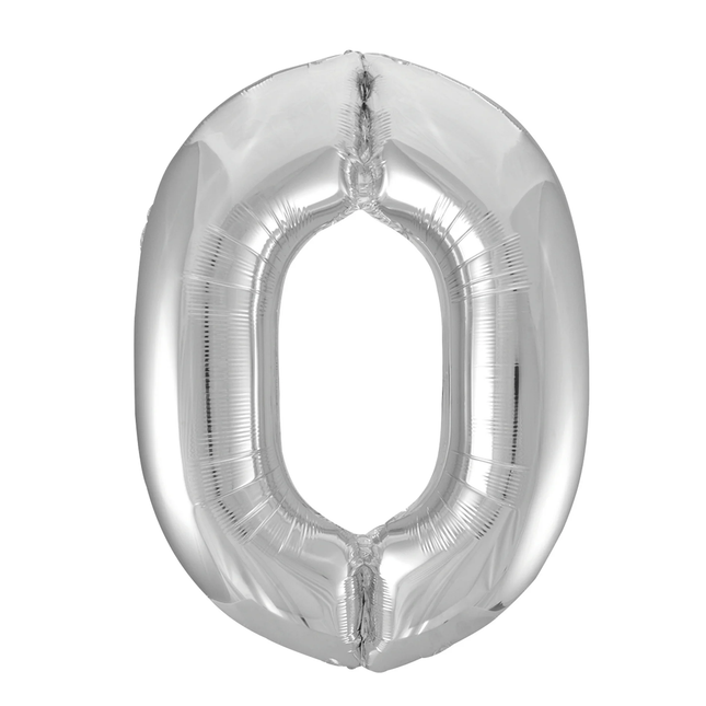 Silver 0 Number Foil Balloon 34"