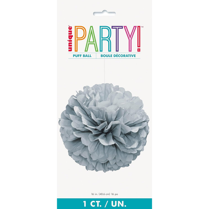 Silver Solid Hanging Tissue Pom Pom 16"