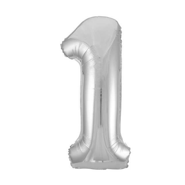 Silver 1 Number Foil Balloon 34"