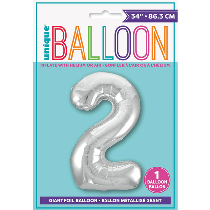 Silver 2 Number Foil Balloon 34"