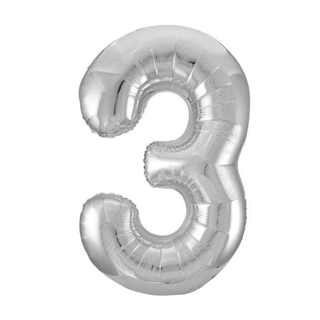 Silver 3 Number Foil Balloon 34"