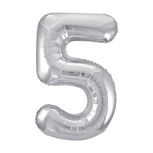 Silver 5 Number Foil Balloon 34"