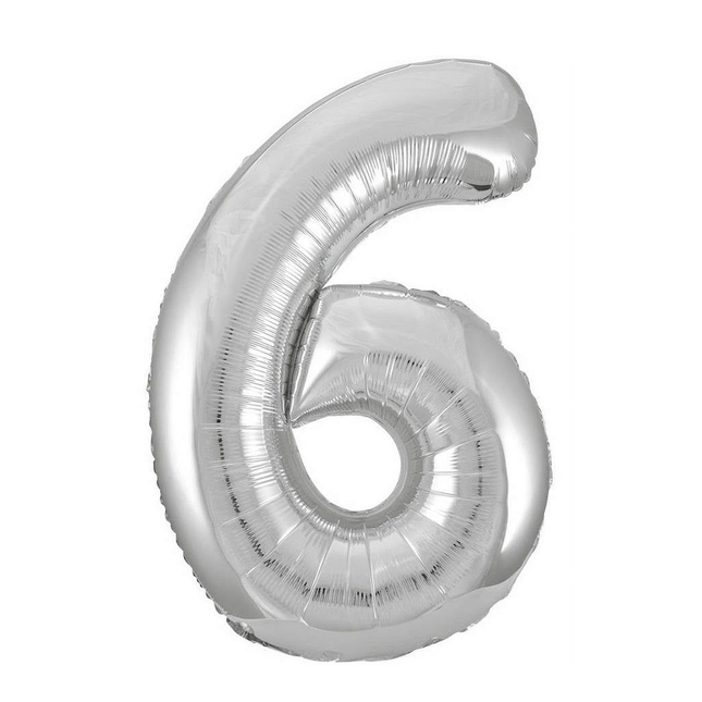 Silver 6 Number Foil Balloon 34"