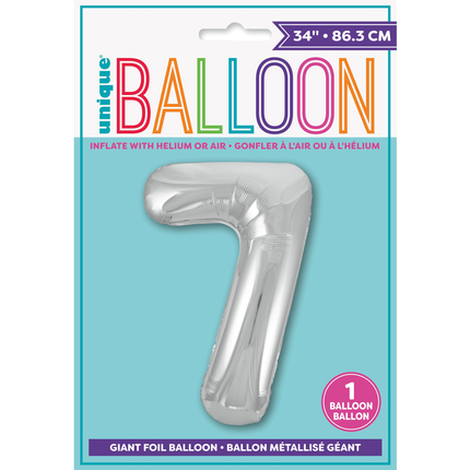 Silver 7 Number Foil Balloon 34"