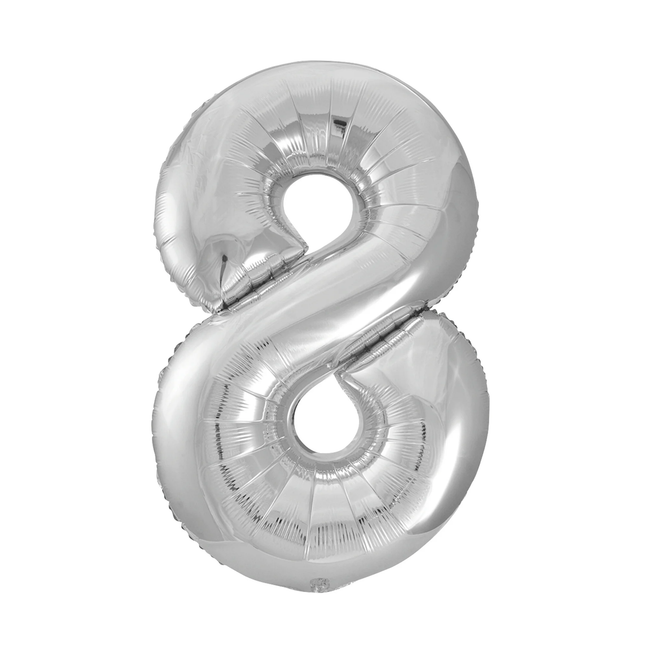 Silver 8 Number Foil Balloon 34"