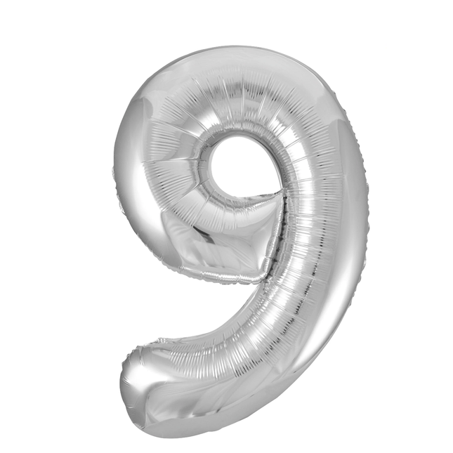 Silver 9 Number Foil Balloon 34"