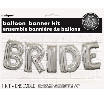 Silver Bride Foil Letter Balloon Banner Kit, 14"