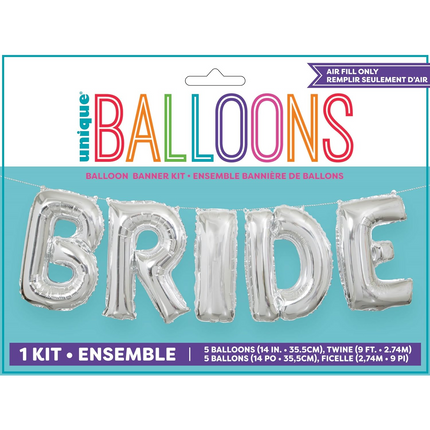 Silver Bride Foil Letter Balloon Banner Kit, 14"