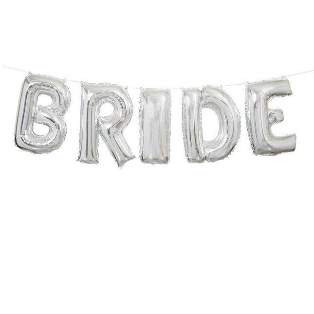 Silver Bride Foil Letter Balloon Banner Kit, 14"