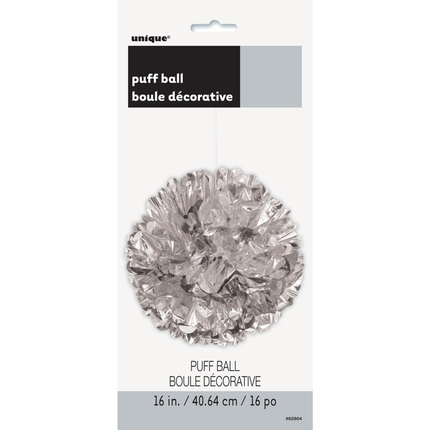 Silver Metallic Hanging Tissue Pom Pom 16"