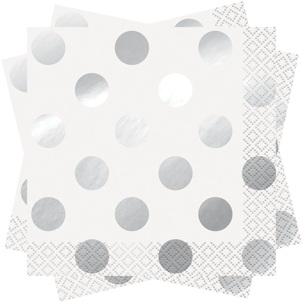 Silver Metallic Dots Beverage Napkins, 16ct